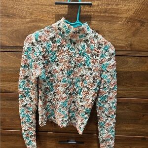 Dolan Textured Top in Cream, Green, and Brown